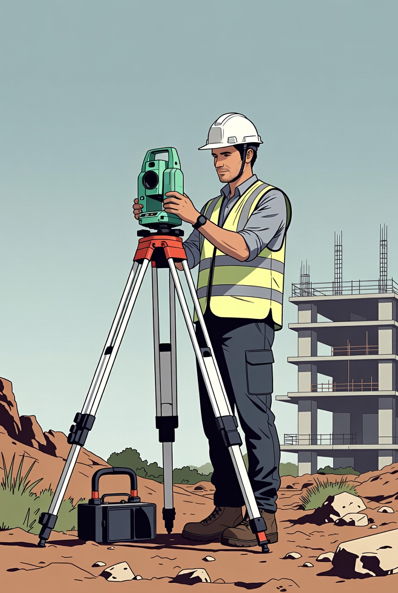Technicien topographe avec station totale